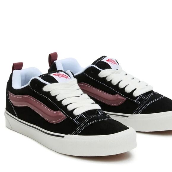 Vans KNU Skool Unisex Suede Shoe- Black/Port Red - Picture 1 of 10